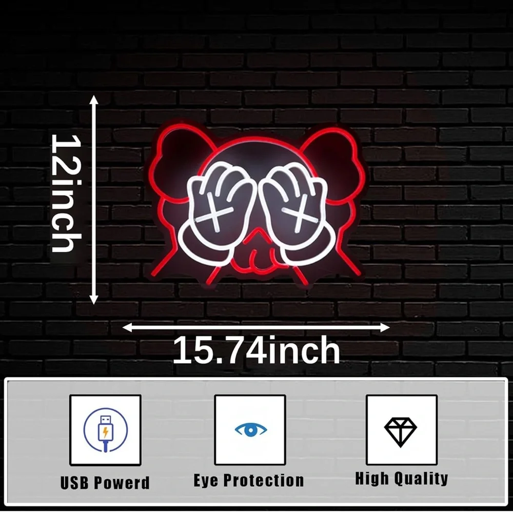 KAWS Red and White Neon Wall Art - Picture 2 of 4